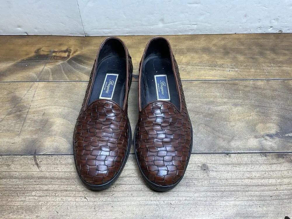 Vintage Bragano Italy Brown Woven Leather Loafers Shoes Size 9M Italy